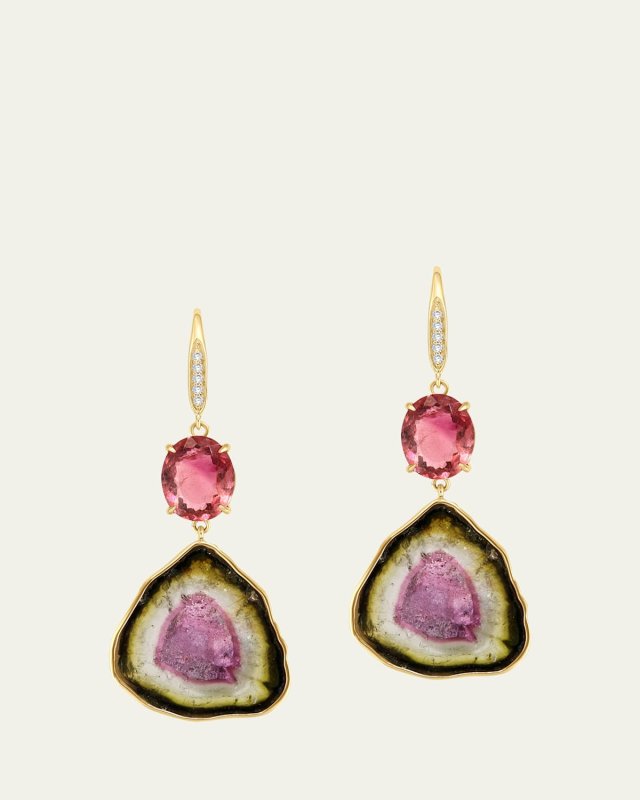 14K Diamond and Tourmaline Slice Earrings